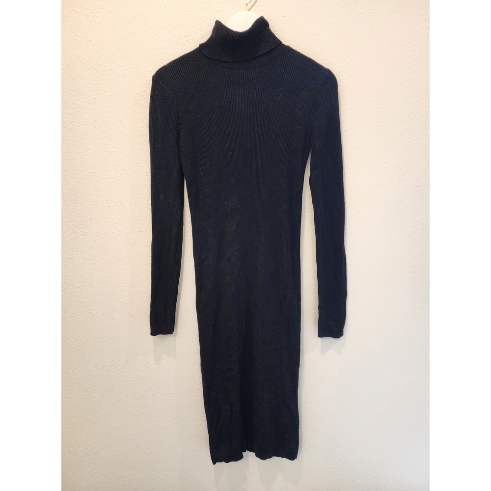Express Womens Black Ribbed Turtleneck‎ Long Sleeve Bodycon Midi Sweater Dress S